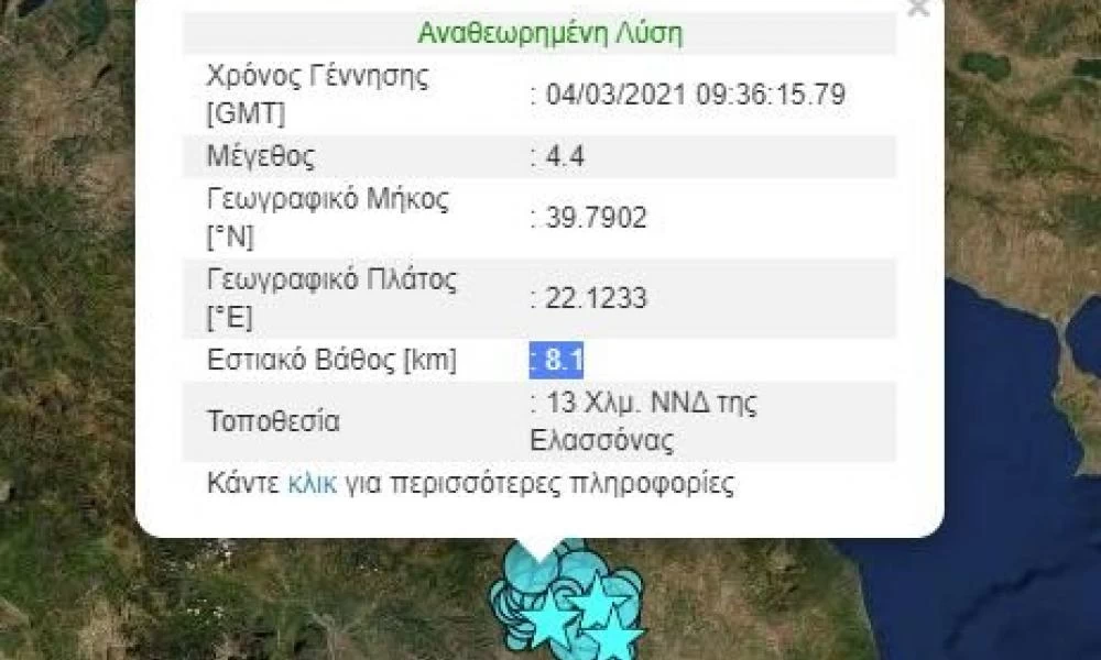 Nέος μεγάλος μετασεισμός 4,4 Ρίχτερ στην Ελασσόνα